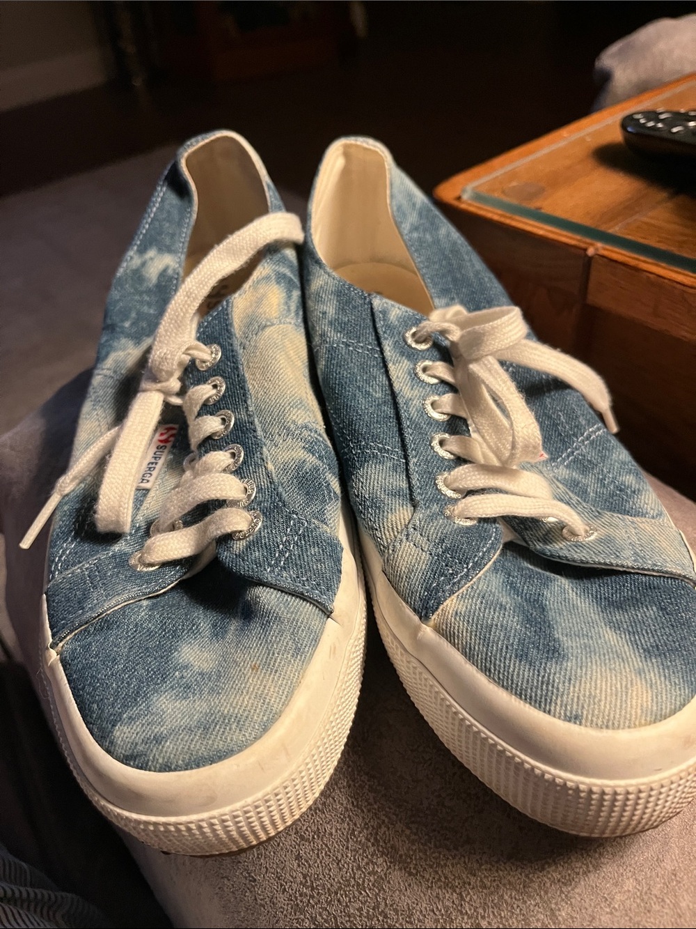 Superga Blue Tie-Dye Denim Sneakers with White Soles